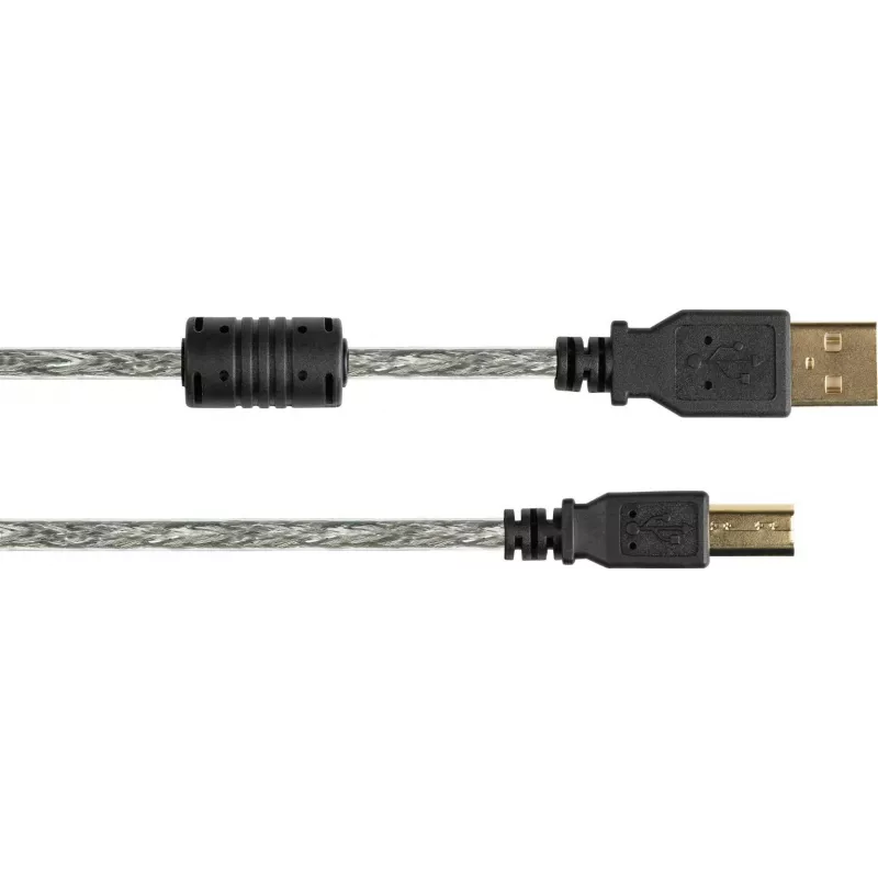 Cabo Good Connections USB 2.0 de alta qualidade com núcleo de ferrite e contactos dourados, transparente, 5 m
