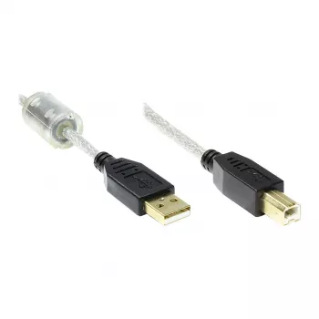 Cabo Good Connections USB 2.0 de alta qualidade com núcleo de ferrite e contactos dourados, transparente, 5 m