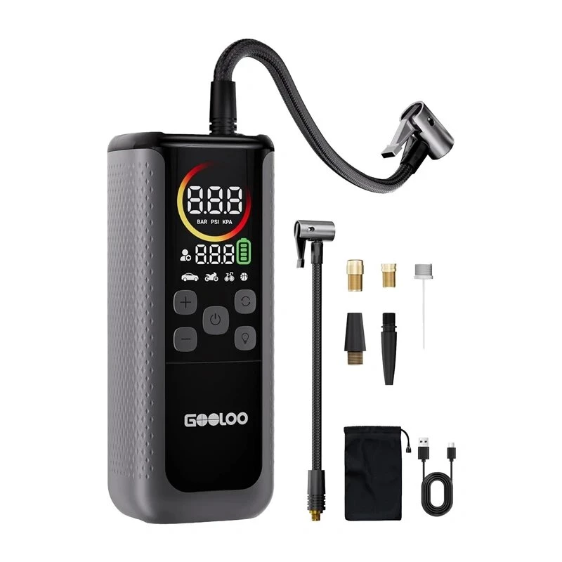 GOOLOO GT160 compressor de ar duplo para automóvel, 160 PSI, power bank de 37 Wh, visor LED, desligamento automático, lanterna LED