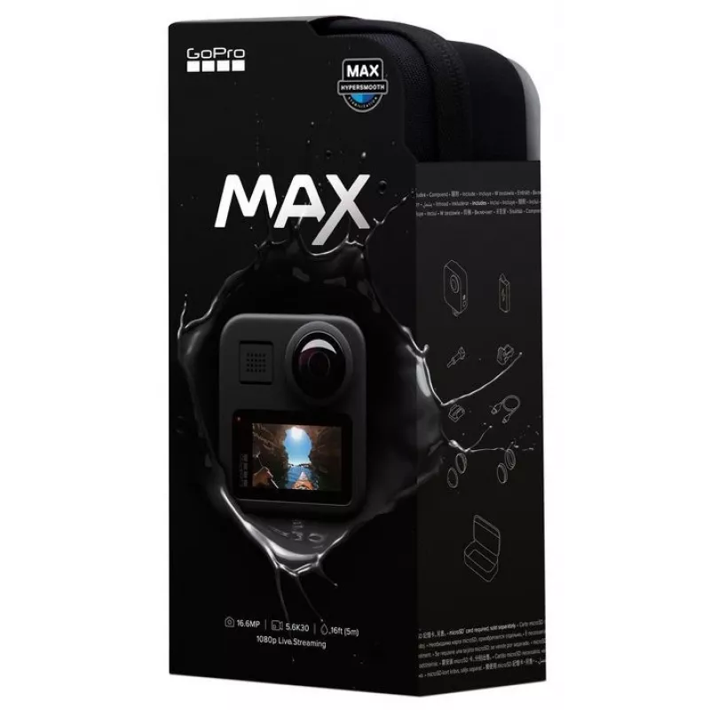 GoPro MAX Câmara de ação 360 graus com vídeo 5,6K, estabilização HyperSmooth, áudio com 6 microfones, à prova de água até 16ft