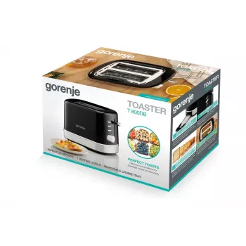 Torradeira Gorenje T800DB de 2 fatias, 800 W, 7 níveis de tostagem, preta