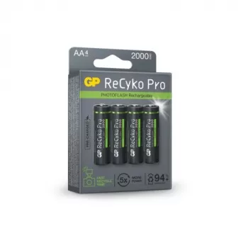 Pilha GP (AA) recarregável ReCyko+ Pro Fast Flash, NiMH, blister de 4, 2000mAh