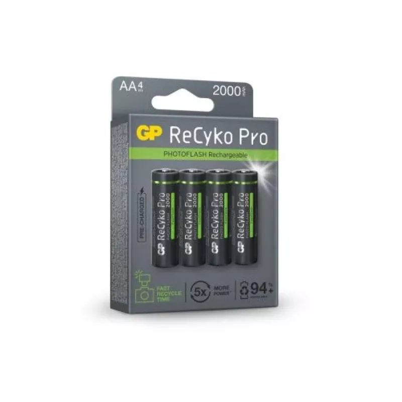 Pilha GP (AA) recarregável ReCyko+ Pro Fast Flash, NiMH, blister de 4, 2000mAh