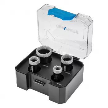 GRAPHITE conjunto de serras copo diamantadas (18, 22, 27, 35 mm), 4 peças, rosca M14