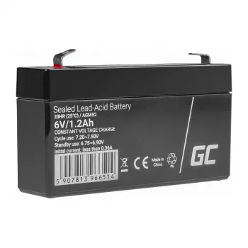 Bateria AGM VRLA Green Cell 6V 1.2Ah sem manutenção para sistemas de alarme, caixas registadoras, brinquedos