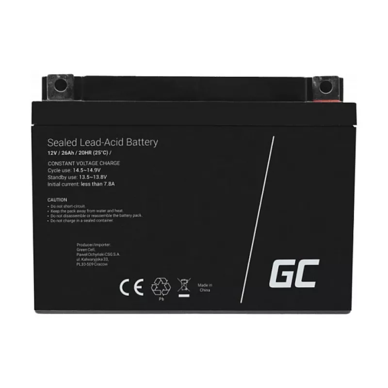 Bateria Green Cell AGM35 12V 26Ah AGM VRLA sem manutenção para cortador de relva, scooter, barco, cadeira de rodas