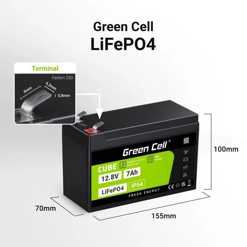Green Cell LFPGC12V7AH Bateria UPS Lítio-Ferro-Fosfato (LiFePO4) 12,8 V 7 Ah