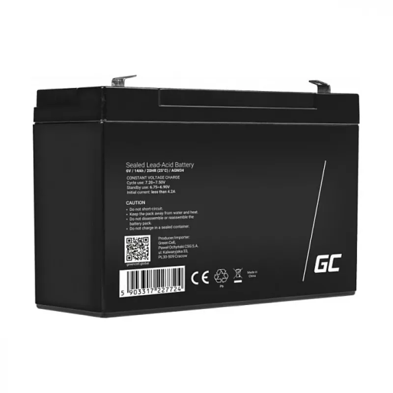Bateria de substituição Green Cell AGM34 6V 14Ah AGM chumbo-ácido com fibra de vidro