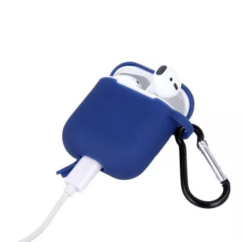 Capa de silicone GreenGo para Apple AirPods com gancho azul-escura