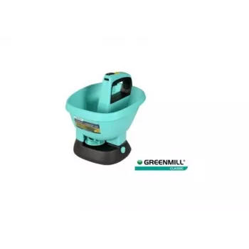 Semeadeira rotativa elétrica de jardim GREENMILL 2,7L, distribuidor a bateria para sementes, fertilizante, sal