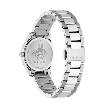 Relógio de mulher Gucci G-Timeless YA126572A 27mm aço inoxidável mostrador prateado com índices de diamante quartzo suíço