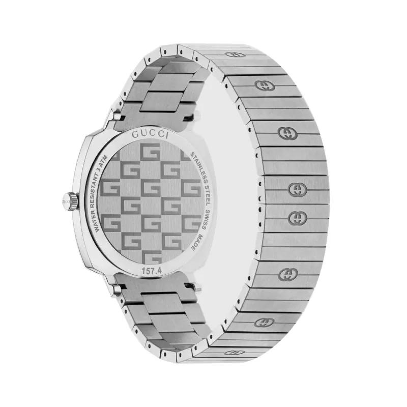 GUCCI Grip relógio de quartzo unissexo 35mm aço inoxidável mostrador prateado YA157410