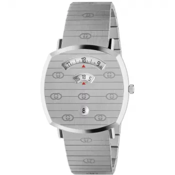 GUCCI Grip relógio de quartzo unissexo 35mm aço inoxidável mostrador prateado YA157410