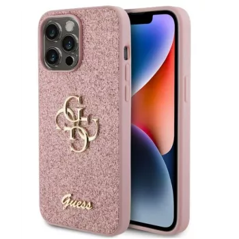 Capa GUESS Apple iPhone 15 Pro Max Fixed Glitter 4G Metal Logo rosa