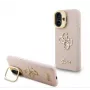 Capa Guess para Apple iPhone 16 Pro Max PU Textura de Grão 4G Logo Stand com Moldura de Câmara Rosa