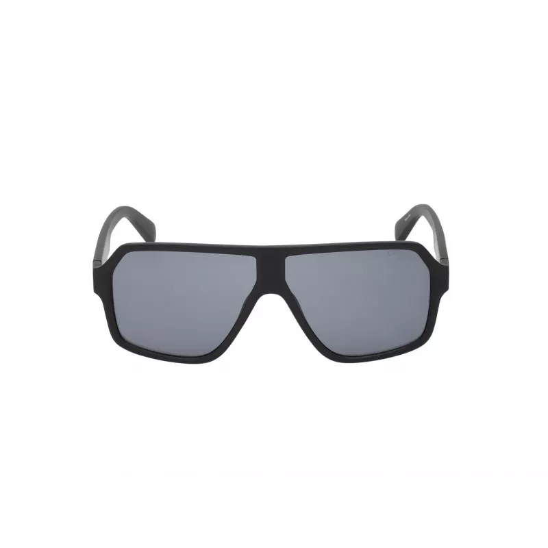 GUESS GF00047-6102A Óculos de sol retangulares de homem - armação preta brilhante, lentes fumadas, 61mm