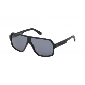 GUESS GF00047-6102A Óculos de sol retangulares de homem - armação preta brilhante, lentes fumadas, 61mm