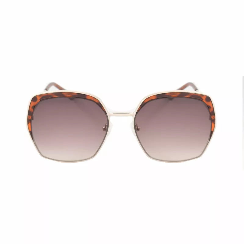 Óculos de sol de mulher GUESS GF0410-5932F, retangulares - Armação preta brilhante, lente cinzenta degradê, 59 mm