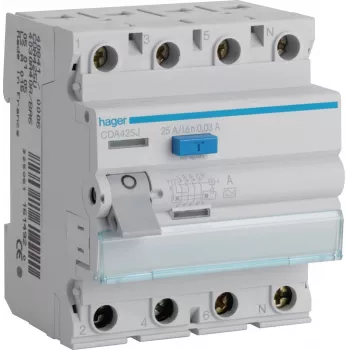 Interruptor diferencial HAGER CDA425J 25A 4P 30mA Tipo A 6kA