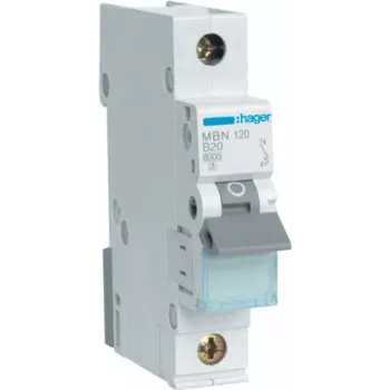 Disjuntor miniatura Hager MBN120, 1 polo, B20, 6 kA