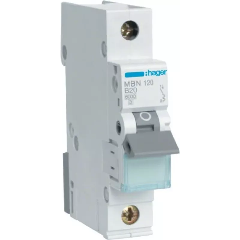 Disjuntor miniatura Hager MBN120, 1 polo, B20, 6 kA