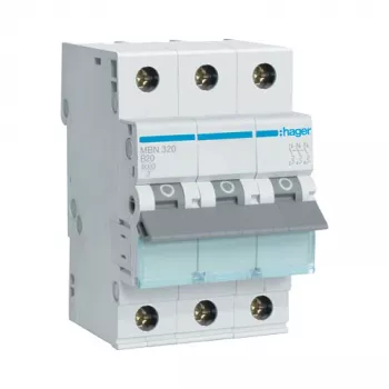 Hager MBN320 Disjuntor automático tripolar 20 A curva B, 6 kA, 3 módulos