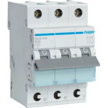 Hager MCS340 Disjuntor de proteção de linha de 40A 3 polos com característica C, 6kA, 3 módulos