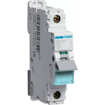 Hager NCN120 disjuntor unipolar curva C 20 A, 1 módulo, 6 kA