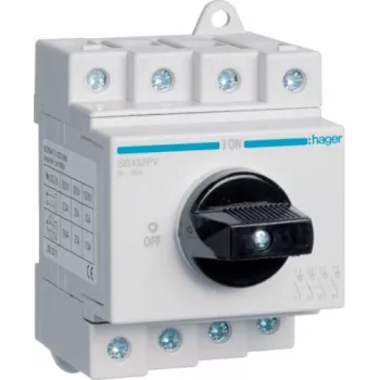 Hager SB432PV Interruptor Seccionador PV Modular, 4 Polos, 32A, 1000VDC