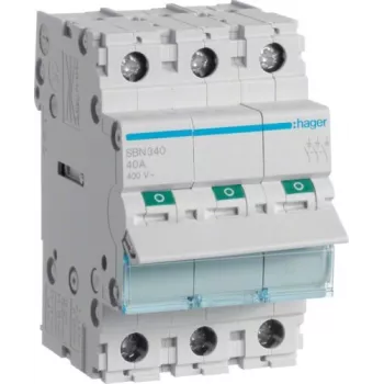 Hager SBN340 Interruptor seccionador de carga 3 polos 40A, montagem em calha DIN de 3 módulos