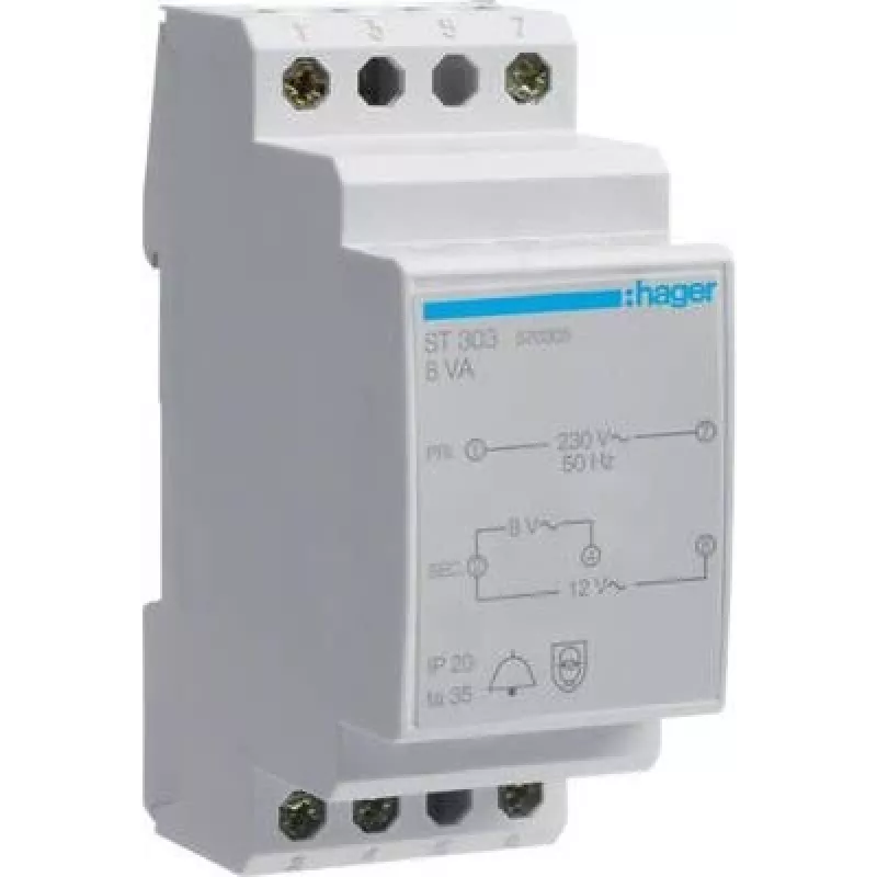 Hager ST303 Transformador de campainha 230V para 8V/12V 8VA 2 módulos