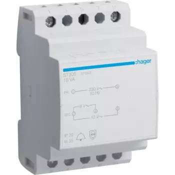 HAGER ST305 Transformador de campainha 230V para 8/12V AC 8VA calha DIN