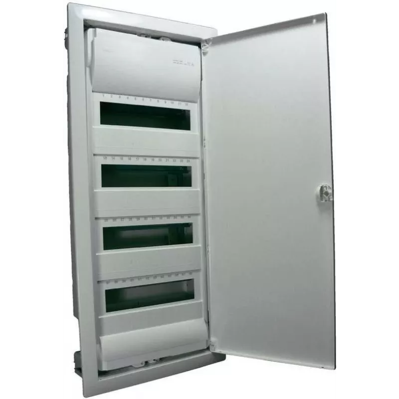 Hager VU48NC Quadro de distribuição pequeno encastrado, 4 filas, 48 módulos, porta de aço branca
