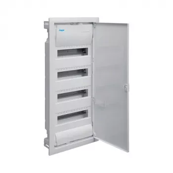 Hager VU48NC Quadro de distribuição pequeno encastrado, 4 filas, 48 módulos, porta de aço branca