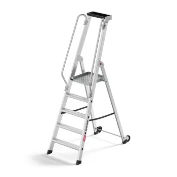HAILO Master P80 Escadote de plataforma móvel em alumínio, 5 degraus, 150 kg, EN 131