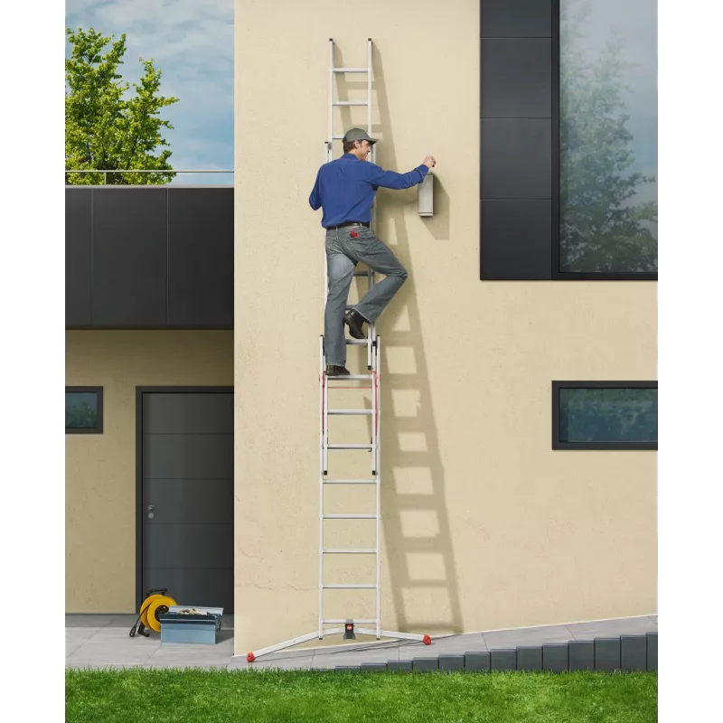 Hailo S100 ProfiLOT Escada combinada, alumínio, 2x6+1x5 degraus, 3 partes, carga máx. 150 kg
