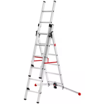 Hailo S100 ProfiLOT Escada combinada, alumínio, 2x6+1x5 degraus, 3 partes, carga máx. 150 kg