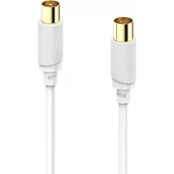 Hama cabo de antena, ficha coaxial para conector fêmea coaxial, banhado a ouro, 1,5 m, 120 dB, branco 00202023