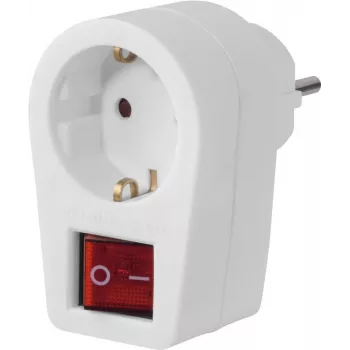 Hama adaptador de tomada, tomada com contacto de proteção, interruptor de 2 polos, branco (00223213)