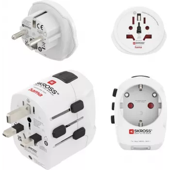 Hama World Travel Pro Light Conjunto de adaptadores de viagem universais USB, 3 polos, 2x USB, preto 00223464