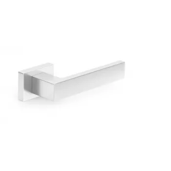 HANDLE DOOR CUBE RT CHROME - Conjunto de puxadores de porta em liga de zinco com cromado polido, com espelho quadrado, reversível para portas interiores, espelho 52x52 mm, puxador 130 mm