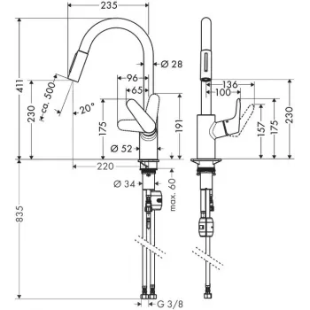 Misturadora de cozinha monocomando Hansgrohe Focus M41 com chuveiro extensível, cromada