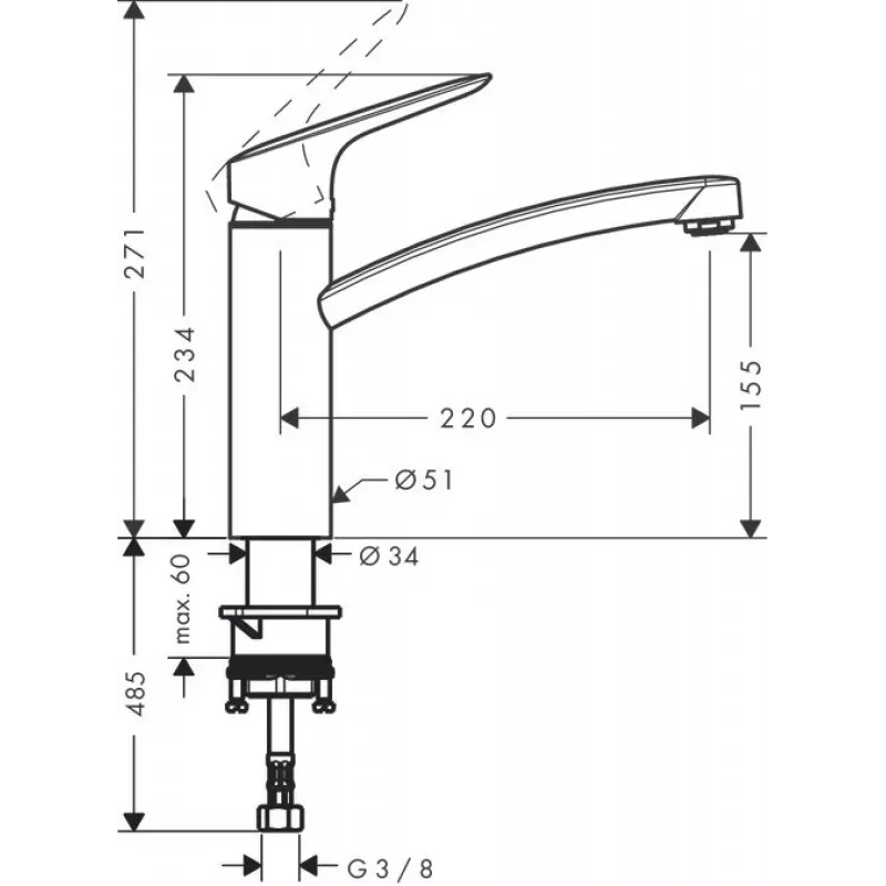 Torneira de cozinha HANSGROHE Logis 160, bica orientável, cromado