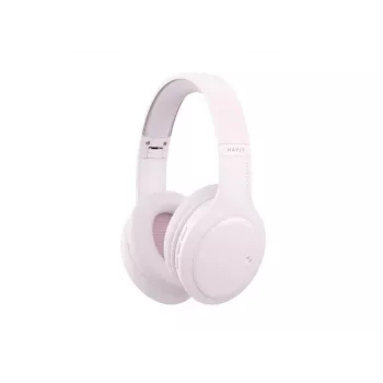 HAV H633BT Auscultadores over-ear sem fios com Bluetooth 5.3, 30 horas de autonomia, design dobrável, microfone integrado, suporte para cartões TF – rosa