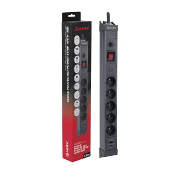 Hawk HWPS501GY Régua de tomadas 1,5m cinzento 5 tomadas Schuko
