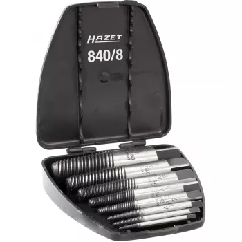 HAZET 840/8 Conjunto de extratores de parafusos M3 - M45, 8 peças, espiral esquerda, aço de ferramenta de alta qualidade, em mala de plástico