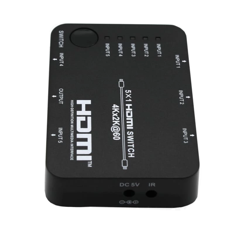HDCVT HDS-B51 Switch HDMI 2.0 5x1 4K@60Hz HDR10 Dolby Vision HDCP 2.2 18Gbps com telecomando IR