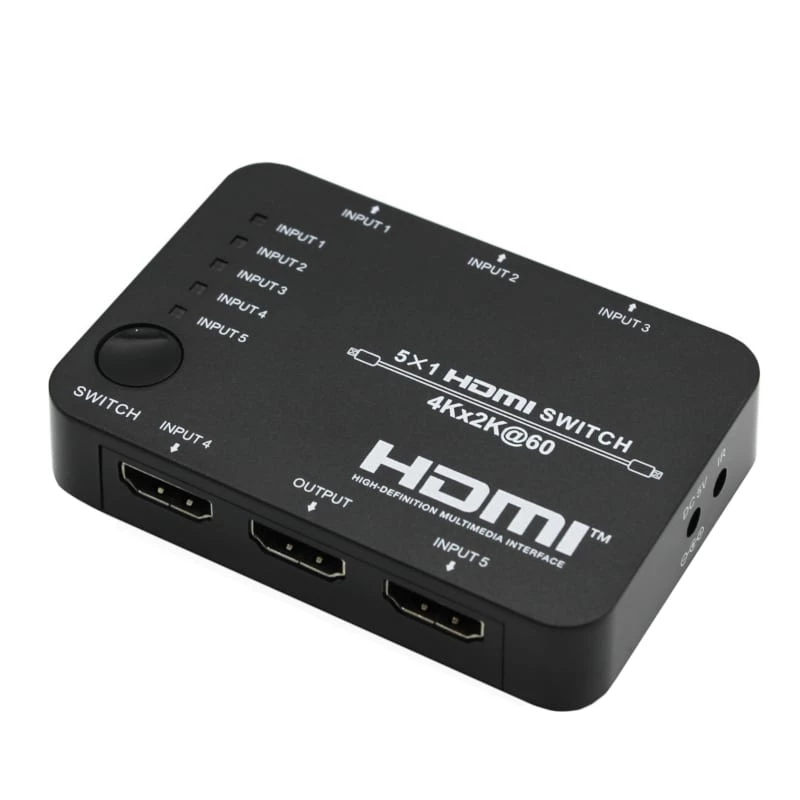 HDCVT HDS-B51 Switch HDMI 2.0 5x1 4K@60Hz HDR10 Dolby Vision HDCP 2.2 18Gbps com telecomando IR