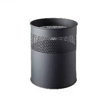 HELIT H2515795 Caixote do lixo em aço com tampa perfurada, 15 litros, preto, redondo