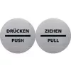 HELIT H6271700 placa pictograma empurrar/pressionar, aço inoxidável, autocolante, 115 mm, prateado com impressão preta